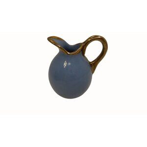 Miniature Blue Pitcher with Gold Rim and Handle Small Vase 2" x 2.5"